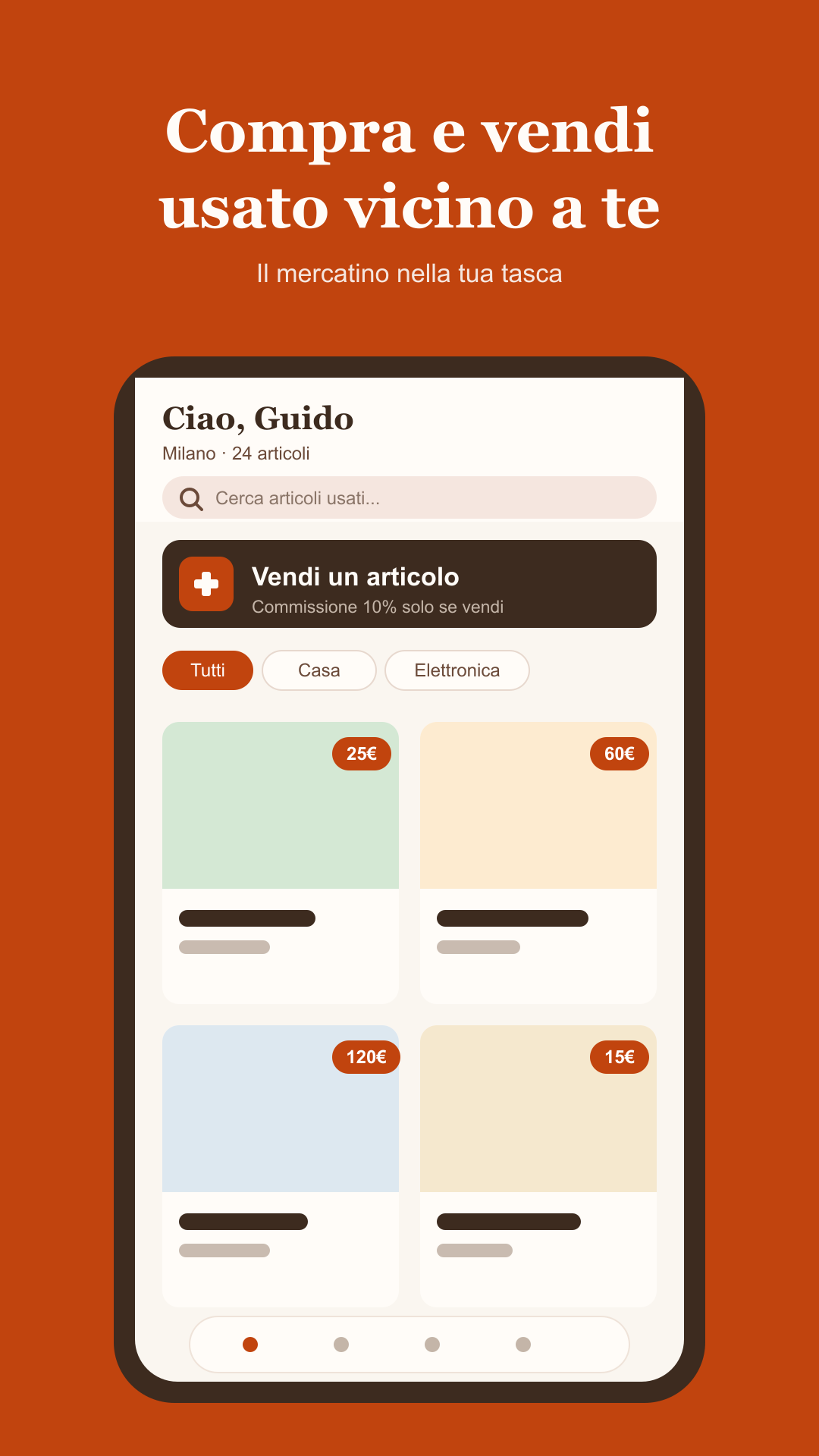 Schermata principale dell'app La Bancarella con articoli usati in vendita